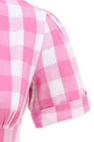 Laden Sie das Bild in den Galerie-Viewer, Schwarzes kariertes Vintage Kleid aus den 1950er Jahren mit V-Ausschnitt