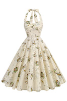 Laden Sie das Bild in den Galerie-Viewer, Schwarzes Gitterkariertes Neckholder Kurzes Kleid aus den 1950er Jahren