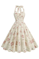 Laden Sie das Bild in den Galerie-Viewer, Schwarzes Gitterkariertes Neckholder Kurzes Kleid aus den 1950er Jahren