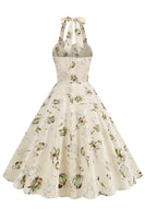 Laden Sie das Bild in den Galerie-Viewer, Schwarzes Gitterkariertes Neckholder Kurzes Kleid aus den 1950er Jahren