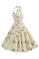 Laden Sie das Bild in den Galerie-Viewer, Schwarzes Gitterkariertes Neckholder Kurzes Kleid aus den 1950er Jahren