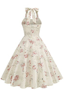 Laden Sie das Bild in den Galerie-Viewer, Schwarzes Gitterkariertes Neckholder Kurzes Kleid aus den 1950er Jahren