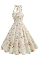 Laden Sie das Bild in den Galerie-Viewer, Schwarzes Gitterkariertes Neckholder Kurzes Kleid aus den 1950er Jahren