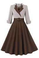 Laden Sie das Bild in den Galerie-Viewer, Schwarzes Revers halsplaiertes Vintage Kleid aus den 1950er Jahren