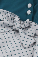 Laden Sie das Bild in den Galerie-Viewer, Blau Weiß Polka Dots quadratischer Ausschnitt Vintage Kleid aus den 1950er Jahren