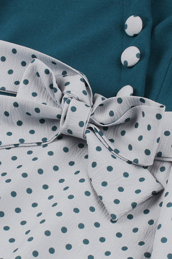 Blau Weiß Polka Dots quadratischer Ausschnitt Vintage Kleid aus den 1950er Jahren