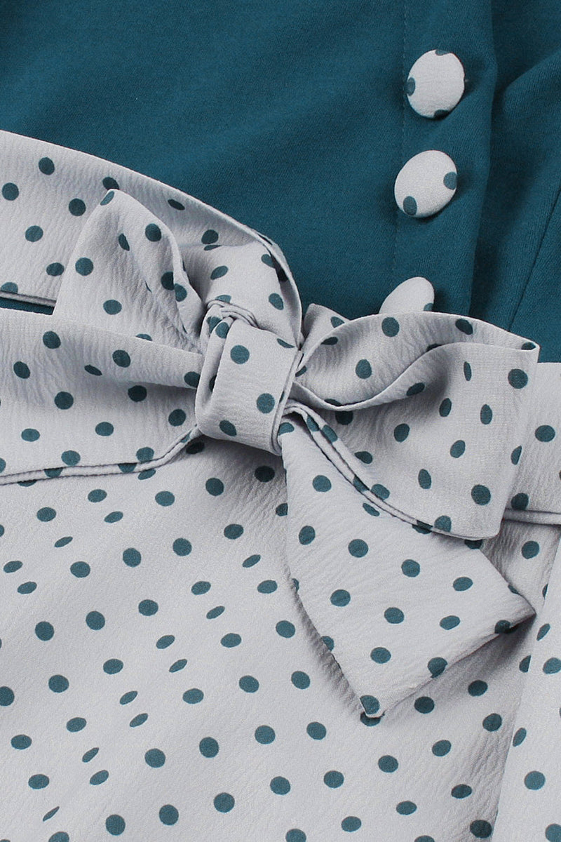 Laden Sie das Bild in den Galerie-Viewer, Blau Weiß Polka Dots quadratischer Ausschnitt Vintage Kleid aus den 1950er Jahren