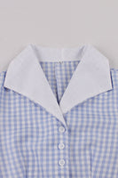 Laden Sie das Bild in den Galerie-Viewer, Blaues kariertes Vintage Kleid aus den 1950er Jahren mit Reversausschnitt