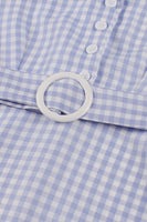 Laden Sie das Bild in den Galerie-Viewer, Blaues kariertes Vintage Kleid aus den 1950er Jahren mit Reversausschnitt