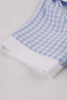 Laden Sie das Bild in den Galerie-Viewer, Blaues kariertes Vintage Kleid aus den 1950er Jahren mit Reversausschnitt