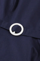 Laden Sie das Bild in den Galerie-Viewer, Marineblaues A-Linie Vintage 1950er Jahre Kleid mit Rundhalsausschnitt