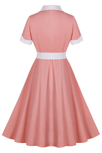 Blush Reversausschnitt A-Linie Vintage Kleid aus den 1950er Jahren