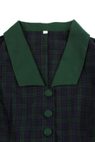 Laden Sie das Bild in den Galerie-Viewer, Marinegrünes kariertes Swing Kleid mit Gürtel aus den 1950er Jahren