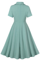 Laden Sie das Bild in den Galerie-Viewer, Grüne Rüschen Kurzärmeliges Retro Kleid aus den 1950er Jahren