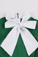 Laden Sie das Bild in den Galerie-Viewer, Dunkelgrünes gerüschtes asymmetrisches Kleid aus den 1950er Jahren mit Schleifen