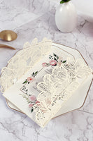 Laden Sie das Bild in den Galerie-Viewer, Blush Zarte hohle Hochzeitseinladung mit Schleife