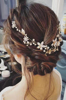 Laden Sie das Bild in den Galerie-Viewer, Perle Haarrebe Gold Kristall Blume Braut Haarschmuck
