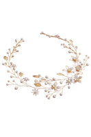 Laden Sie das Bild in den Galerie-Viewer, Perle Haarrebe Gold Kristall Blume Braut Haarschmuck