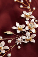 Laden Sie das Bild in den Galerie-Viewer, Perle Haarrebe Gold Kristall Blume Braut Haarschmuck
