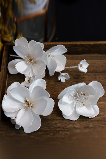 Weiße elegante Stoffblume Haarspangen