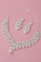 Laden Sie das Bild in den Galerie-Viewer, Perle Strass Anhänger Halskette Ohrringe Tiara Schmuck Set