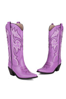 Laden Sie das Bild in den Galerie-Viewer, Retro Schwarze Cowgirl-Stiefel mit spitzer Zehenpartie und kleinem Absatz in mittlerer Wade