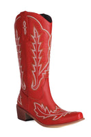 Laden Sie das Bild in den Galerie-Viewer, Klassische schwarze bestickte kniehohe Cowgirl-Stiefel mit spitzer Zehenpartie und breiter Wade