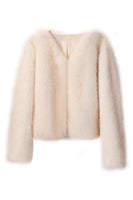 Laden Sie das Bild in den Galerie-Viewer, Schwarzes Midi Hemd mit V-Ausschnitt und tailliertem Kunstpelz