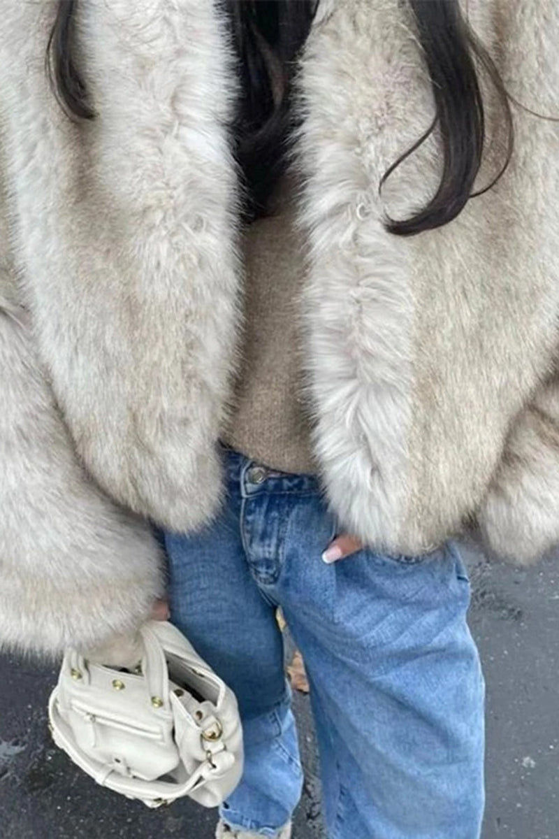 Laden Sie das Bild in den Galerie-Viewer, Schwarzes Midi Hemd mit V-Ausschnitt und tailliertem Kunstpelz