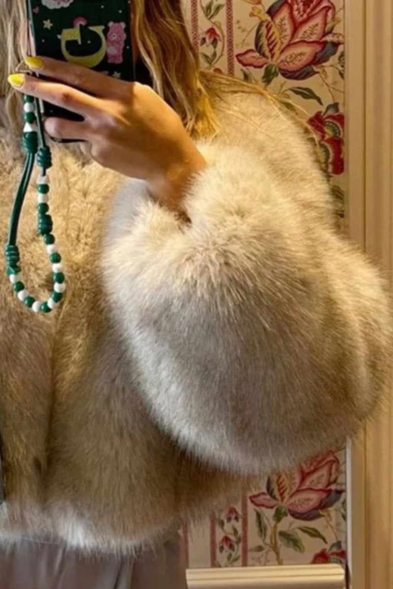 Laden Sie das Bild in den Galerie-Viewer, Schwarzes Midi Hemd mit V-Ausschnitt und tailliertem Kunstpelz