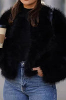 Laden Sie das Bild in den Galerie-Viewer, Schwarzes Midi Hemd mit V-Ausschnitt und tailliertem Kunstpelz