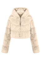 Laden Sie das Bild in den Galerie-Viewer, Schwarzer flauschiger Kurzmantel aus Kunstpelz mit Reißverschluss