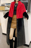 Laden Sie das Bild in den Galerie-Viewer, Fuchsia und Orange Flauschiger langer Mantel aus Kunstpelz