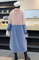 Laden Sie das Bild in den Galerie-Viewer, Fuchsia und Orange Flauschiger langer Mantel aus Kunstpelz