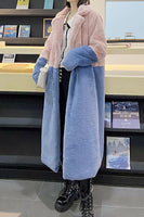 Laden Sie das Bild in den Galerie-Viewer, Fuchsia und Orange Flauschiger langer Mantel aus Kunstpelz