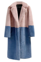 Laden Sie das Bild in den Galerie-Viewer, Fuchsia und Orange Flauschiger langer Mantel aus Kunstpelz