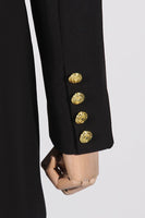 Laden Sie das Bild in den Galerie-Viewer, Glitzernder schwarzer Schal Revers Rückenfreier Perlen-Blazer für Damen