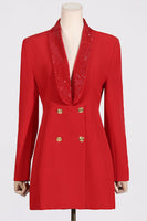 Laden Sie das Bild in den Galerie-Viewer, Glitzernder schwarzer Schal Revers Rückenfreier Perlen-Blazer für Damen