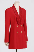 Laden Sie das Bild in den Galerie-Viewer, Glitzernder schwarzer Schal Revers Rückenfreier Perlen-Blazer für Damen