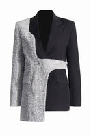 Laden Sie das Bild in den Galerie-Viewer, Silber Schwarz Peak Revers Slim Fit Damen Blazer