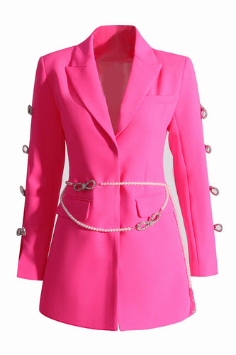 Fuchsia Peak Revers Damen Blazer mit Perlengürtel