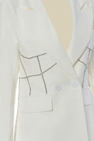 Laden Sie das Bild in den Galerie-Viewer, Schwarzer Peak Revers Damen Blazer mit Perlenstickerei