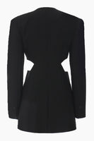 Laden Sie das Bild in den Galerie-Viewer, Schwarzer Slim Fit Cut-out Damen Kragenloser Blazer