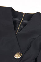 Laden Sie das Bild in den Galerie-Viewer, Schwarzer Slim Fit Langer Damenblazer mit V-Ausschnitt