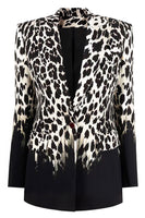 Laden Sie das Bild in den Galerie-Viewer, Schwarz-Weißer Blazer mit Leapard-Muster und Spitzrevers mit einem Knopf