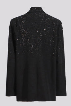 Glitzernder schwarzer Damenblazer mit gekerbtem Revers und Perlen