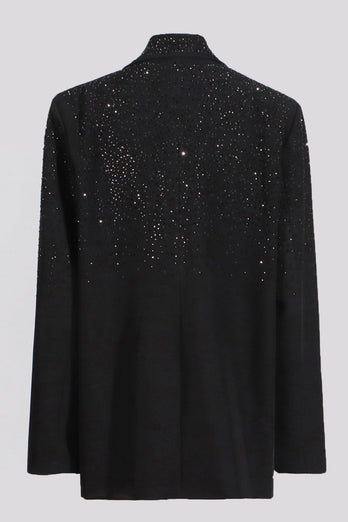 Glitzernder schwarzer Damenblazer mit gekerbtem Revers und Perlen