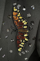 Laden Sie das Bild in den Galerie-Viewer, Schwarzes Schal Revers 2 Stück Frauen Anzüge mit Schmetterlingen