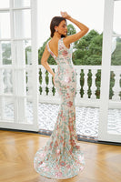 Laden Sie das Bild in den Galerie-Viewer, Aprikose Blumig Meerjungfrau Langes Ballkleid