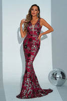 Laden Sie das Bild in den Galerie-Viewer, Aprikose Blumig Meerjungfrau Langes Ballkleid